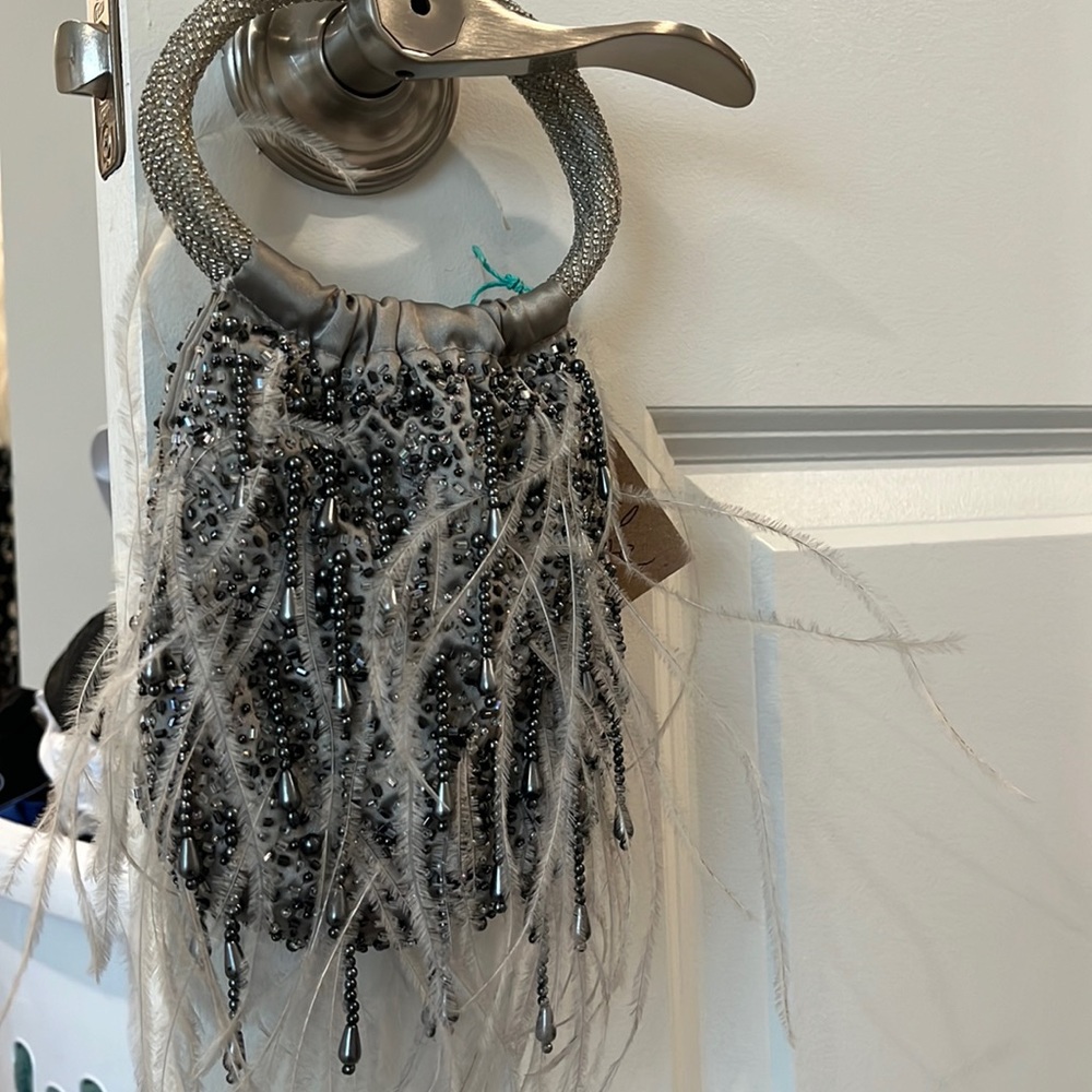 Feather silver grey evening bag